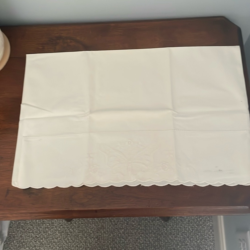 One vintage hand embroidered pillowcase